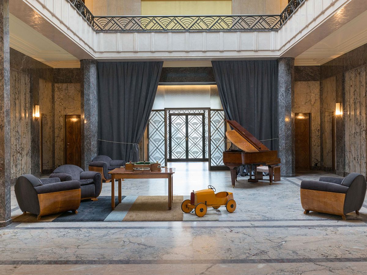 Marble reception room inside the Villa Empain